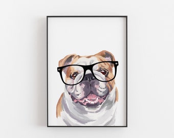 Bulldog Print, personalised bulldog, english bulldog art, dog print, bulldog Christmas, bulldog gift