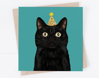 Black Cat Birthday Card: Fun Party Hat Design