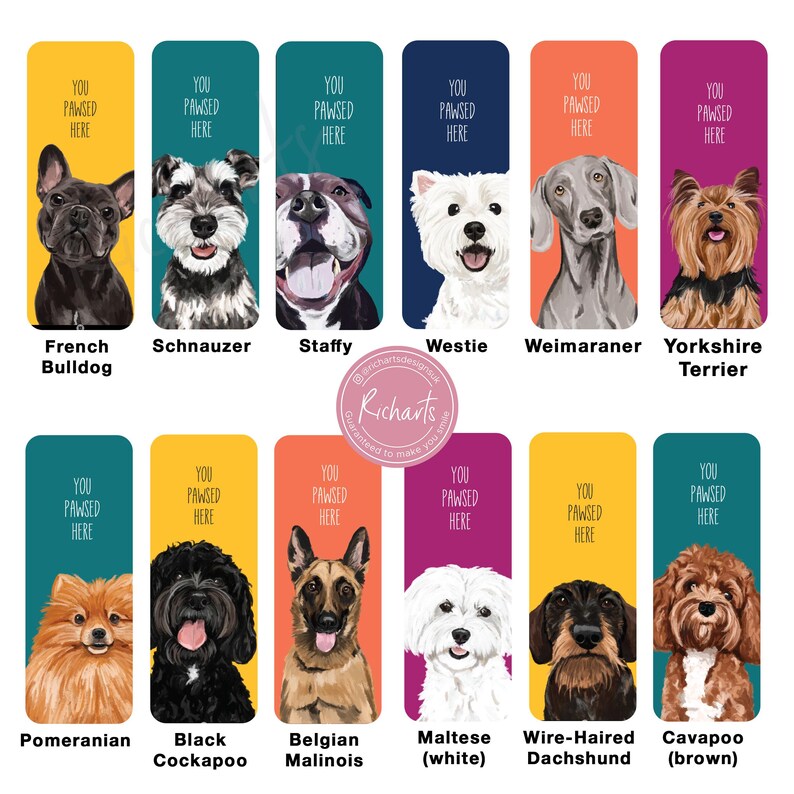 dog bookmark: hand-painted printed artwork, gifts for dog lovers, book accessories, image 6