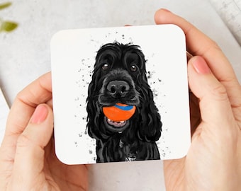 Black Cocker Spaniel Coaster: hand illustrated, dog gift
