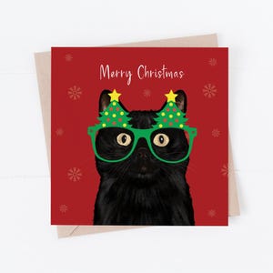 Carte de Noël chat, carte chat, cadeau chat, carte de Noël, carte de Noël, carte de chat de Noël, chat de Noël, chat de Noël, chat noir Noël, chats noirs