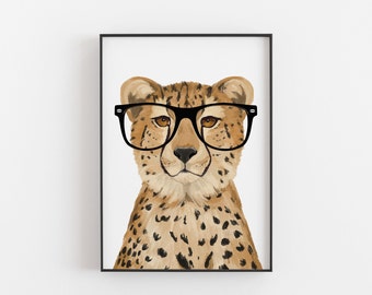 Geparden Print mit Brille: Fun Wildlife Art