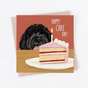 Geburtstagskarte Hund, Cockapoo Karte, Cockapoo Geburtstagskarte, Kuchen,vom Hund, schwarzer Cockapoo, Happy Cake Day, lustige Cockapoo Geburtstagskarte