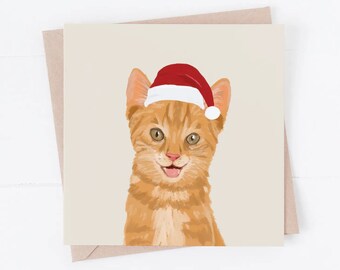 Ginger Cat Christmas Card, Cute Xmas Card