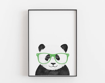 Watercolor Panda Print with Glasses, Animal Nursery Art