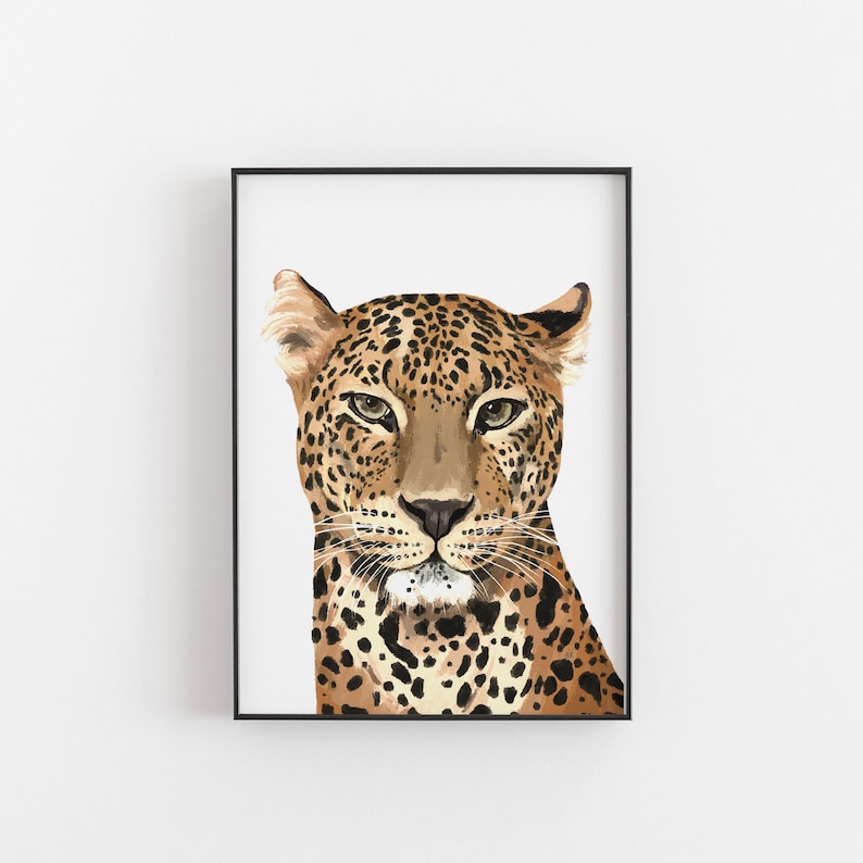 May include: A close-up portrait of a leopard with brown and black spots. The leopard is looking directly at the viewer with a serious expression.