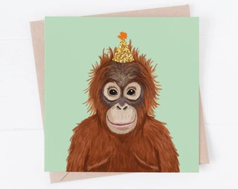 Fun Birthday Card, friend card, orangutan card, birthday card, fun birthday orangutan, birthday cards, orangutan, party orangutan, orangutan