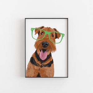 Hundtryck av Airedaleterrier: Handritad konst med glasögon
