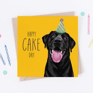 Carte d'anniversaire de chien, carte de labrador, carte d'anniversaire de labrador, gâteau, du chien, chien de parti, labrador, cartes d'anniversaire, cartes de chien