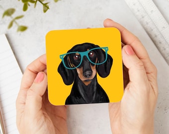 Dackel Untersetzer: Illustrierter Dackel mit Brille