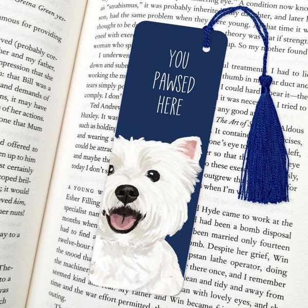 Westie dog bookmark, dog bookmark, bookmark, dog gift, Westie dog gift, fun bookmarks, bookmarks, Westie, Westie gift