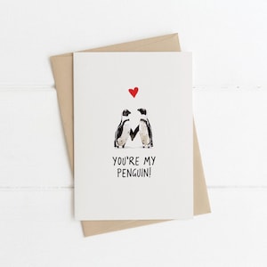 Carte d'anniversaire, pingouin, carte d'anniversaire de pingouin, carte de Saint-Valentin pingouin, carte de Saint-Valentin, carte de pingouin, cadeau pingouin, tu es mon pingouin