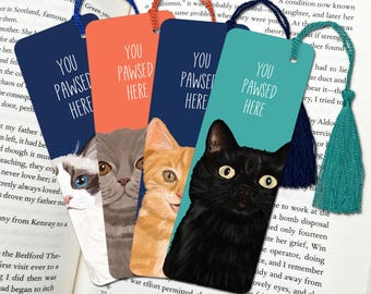 Cat Bookmark: hand painted printed artwork, gifts for cat lovers, book accessories