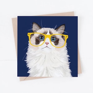 Cat Card, Cat birthday, from the cat, purrfect birthday, cat cards, cats, ragdoll cat, ragdoll cat cards, cat gift, cat in glasses