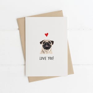 Liebe dich, Liebe vom Hund, Hund Jubiläumskarte, Mops Karte, Hundekarte, Geschenke für Hundeliebhaber, Hunde Geschenke, Mops Geschenk, Mops, Mopsliebhaber