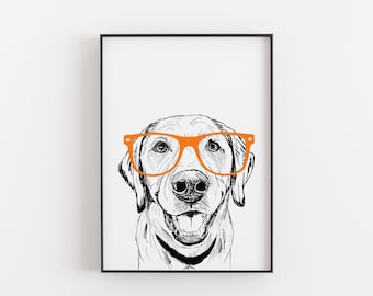 Personalised Labrador Art Print, Dog with Glasses