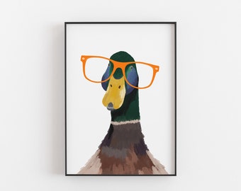 Duck Print, Funny Duck art, hand painted