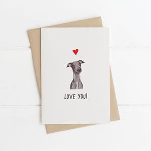 Je t'aime, l'amour du chien, carte d'anniversaire de chien, carte de lévrier, carte de chien, cadeaux pour les amoureux des chiens, cadeaux de chien, cadeau de lévrier, lévrier