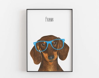 Personalized Dachshund Watercolor Print, Dog Portrait Art