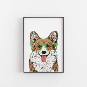 Corgi Print, Welsh Corgi Green