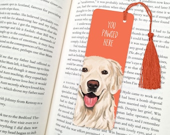 Golden Retriever Bookmark: 'You Pawsed Here' Dog Lover Gift, Irish cream Goldie