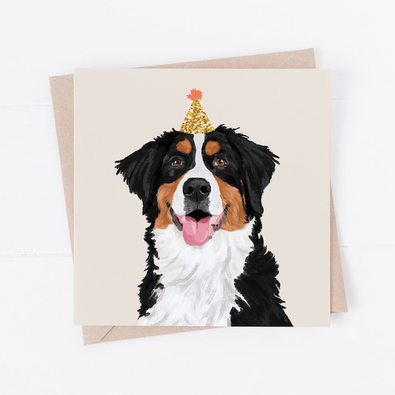 Bernese Mountain Dog Birthday Card: Party Hat Design