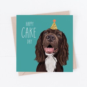 Hunde Geburtstagskarte, Spaniel Karte, Cocker Spaniel Geburtstagskarte, Kuchen, vom Hund, Partyhund, Cocker Spaniel, Geburtstagskarten, Hundekarten