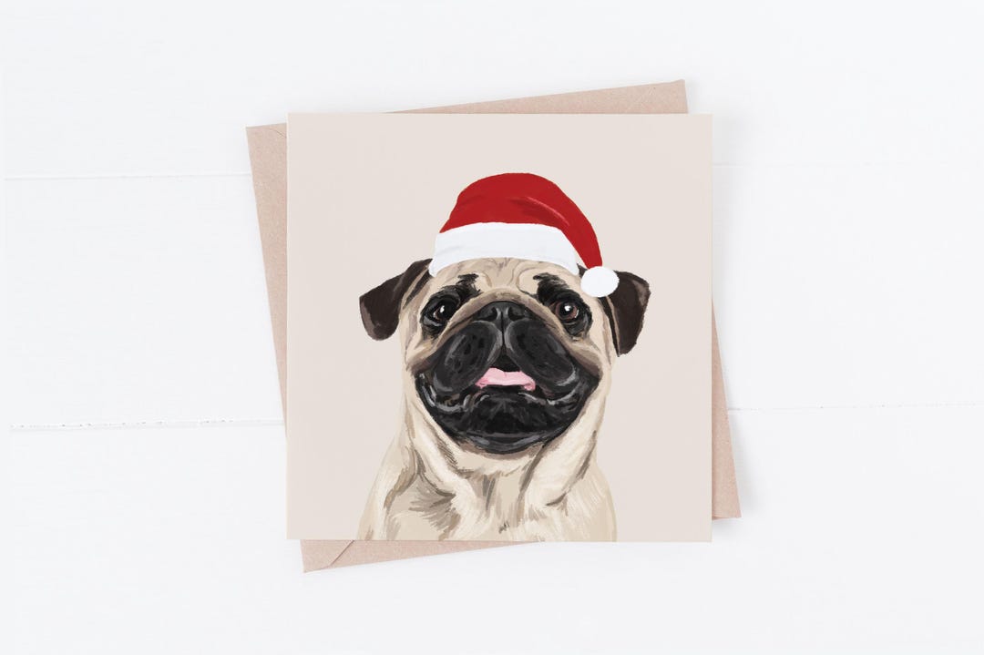 Pug Christmas Card: Hand Painted Dog Lover Gift, Xmas Pug - Etsy