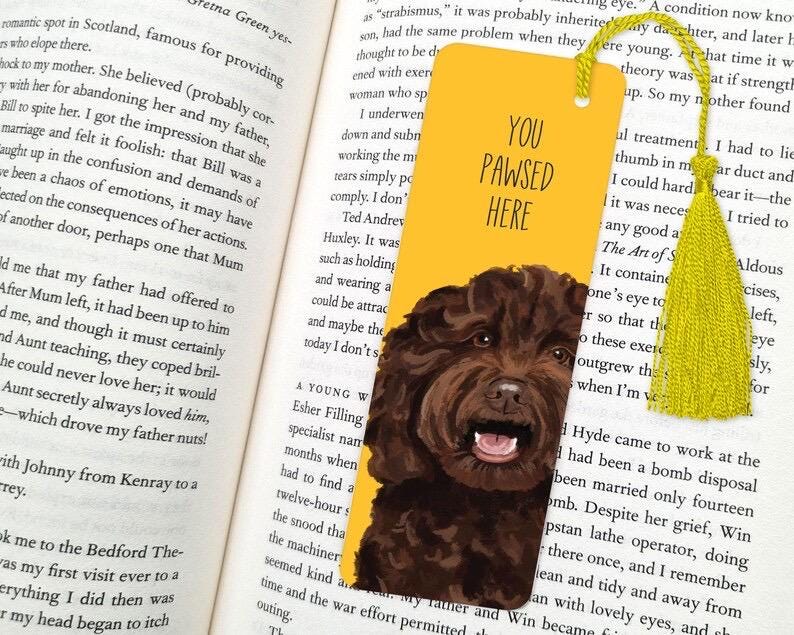 dog bookmark: hand-painted printed artwork, gifts for dog lovers, book accessories, DarkBrown Cockapoo