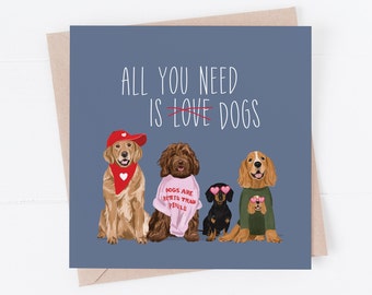 Carte d'anniversaire, carte de chien, carte d'anniversaire de chiens, carte de t'aime, carte de valentines de chien, carte de valentines de chien, chien vous aime