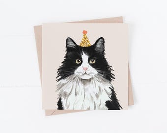 Tuxedo Cat Birthday Card, Cat Lover Gifts