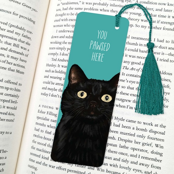 Black Cat Bookmark: 'You Pawsed Here' gifts for cat lovers