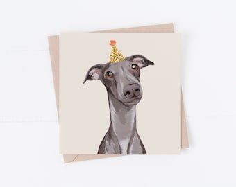 Greyhound Birthday Card: gifts for dog lovers, party dog