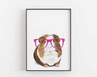 Personalised Guinea Pig Print, Colorful Glasses, Animal Wall Art
