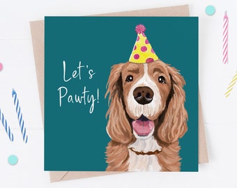 Cocker Spaniel Birthday Card: 'Let's Pawty' Dog Party
