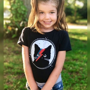 Cat Shirt for Kids, Cat T-shirt for Boys, Cat Shirts for Girls, David Bowie Shirt for Kids, Christmas Gift for Kids, Gift for Music Lover image 1