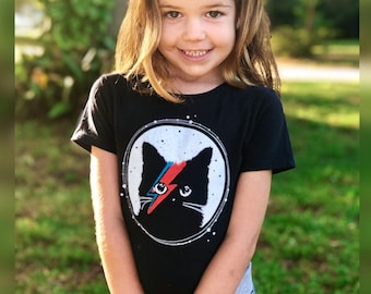 Cat Shirt for Kids, Cat T-shirt for Boys, Cat Shirts for Girls, David Bowie Shirt for Kids, Christmas Gift for Kids, Gift for Music Lover