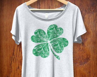 Chemise de la Saint-Patrick pour femme, T-shirt de la Saint-Patrick, Cadeaux trèfle à quatre feuilles pour femme, Chemise fluide shamrock pour femme