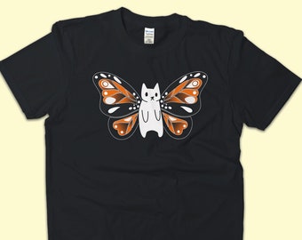 Butterfly Cat Shirt, Funny Cat Gifts, Unique Tee for Nature Lovers, Tshirt for Men Women Kids, Gift for Cat Enthusiast, Cute Butterfly Print