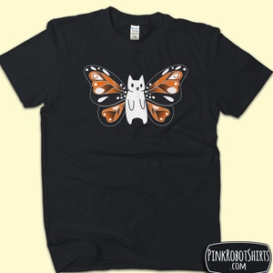 Butterfly Cat Shirt, Funny Cat Gifts, Unique Tee for Nature Lovers, Tshirt for Men Women Kids, Gift for Cat Enthusiast, Cute Butterfly Print