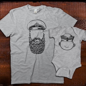 Matching Father Son Shirts, Dad and Baby Matching shirts, Captain and Sailor tshirt set, Captain and First Mate shirts, Dad Beard Shirt, image 1