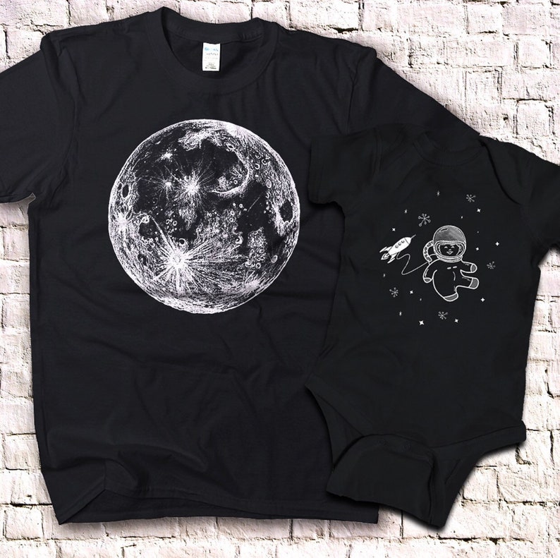 Matching Shirts for Dad and Baby, Moon Shirt and Astronaut Shirt, Fathers Day Gift, Father Son Matching Shirts, Father Daughter, Space Shirt 