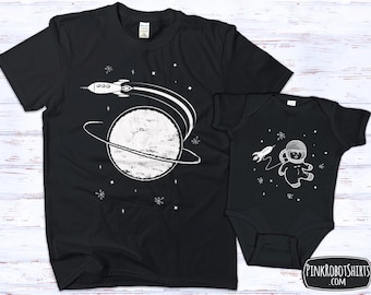 Father's Day Gift, Father Son Matching Shirts, Dad and Baby Matching Space Shirts, Father Daughter, Astronaut Shirt for Girl and Boy