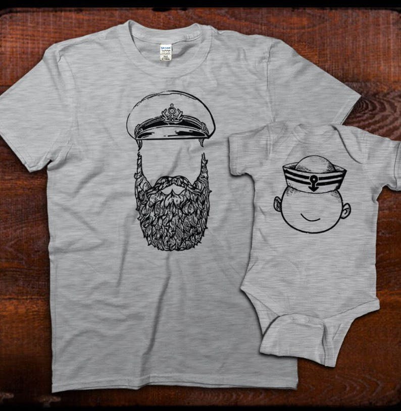 Matching Father Son Shirts, Dad and Baby Matching shirts, Captain and Sailor tshirt set, Captain and First Mate shirts, Dad Beard Shirt, image 1