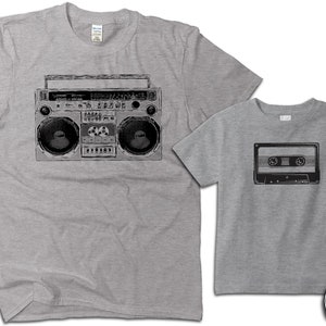 Passende Shirts für Vater und Baby, Ghettoblaster und Kassettenband, Vater-Sohn-Matching-Shirts, Vater-Tochter, Vatertagsgeschenk für Papa