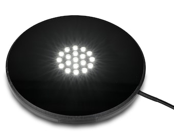 19 LED White Lighted Base for Glass Art - Circular Illuminated Display Pedestal for 3D Crystal Glass Art -AC/USB Plug Operated Lighted