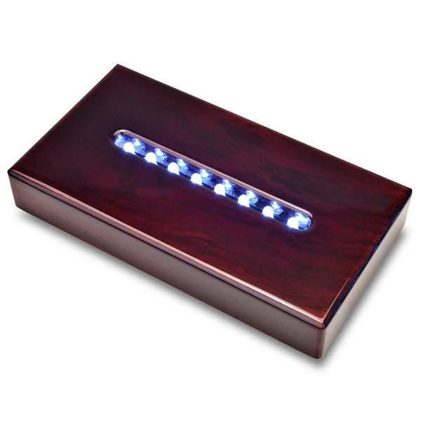 Santa Cruz Lights Large Rosewood 8 LED White Light Stand Base for Crystals, Glass - AC / USB Powered