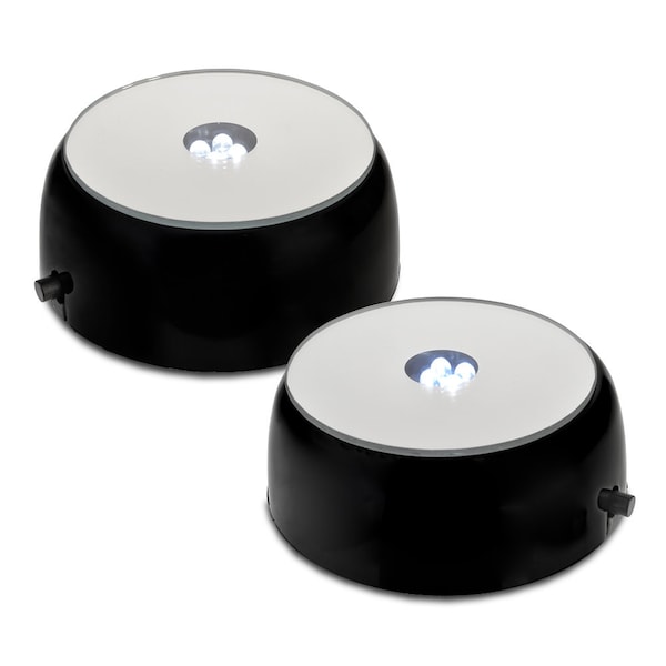 Santa Cruz Lights (2 Pack) 4 LED Round Brilliant White Light Stands for 3D Art & Collectibles,, Semi-Gloss Black Base - Powered by Batteries