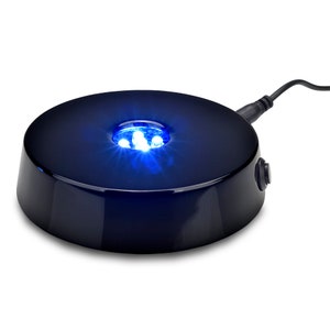 Santa Cruz Lights 5 LED Round Black Lacquer White Light Stand Base for Crystals - AC / USB Powered