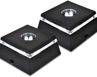 Santa Cruz Lights 4 LED White Lights Stand Base/Pedestal for 3D Crystal Glass Art Pieces, Paperweights - Battery Operated - Set of 2